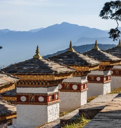 Amankora Bhutan Thimphu Dochula Pass Chortens and Himalayas views 46778cropped