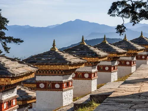 Amankora Bhutan Thimphu Dochula Pass Chortens and Himalayas views 46778cropped