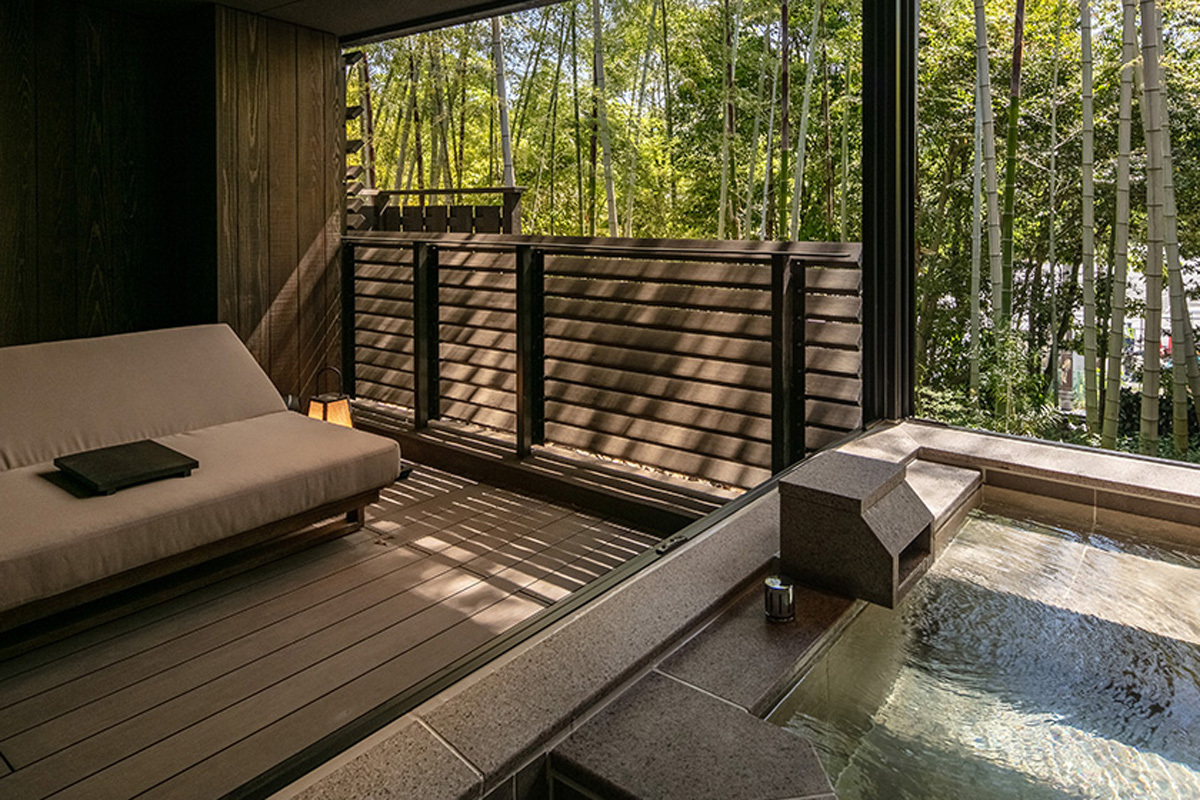 Private onsen overlooking bamboo forest