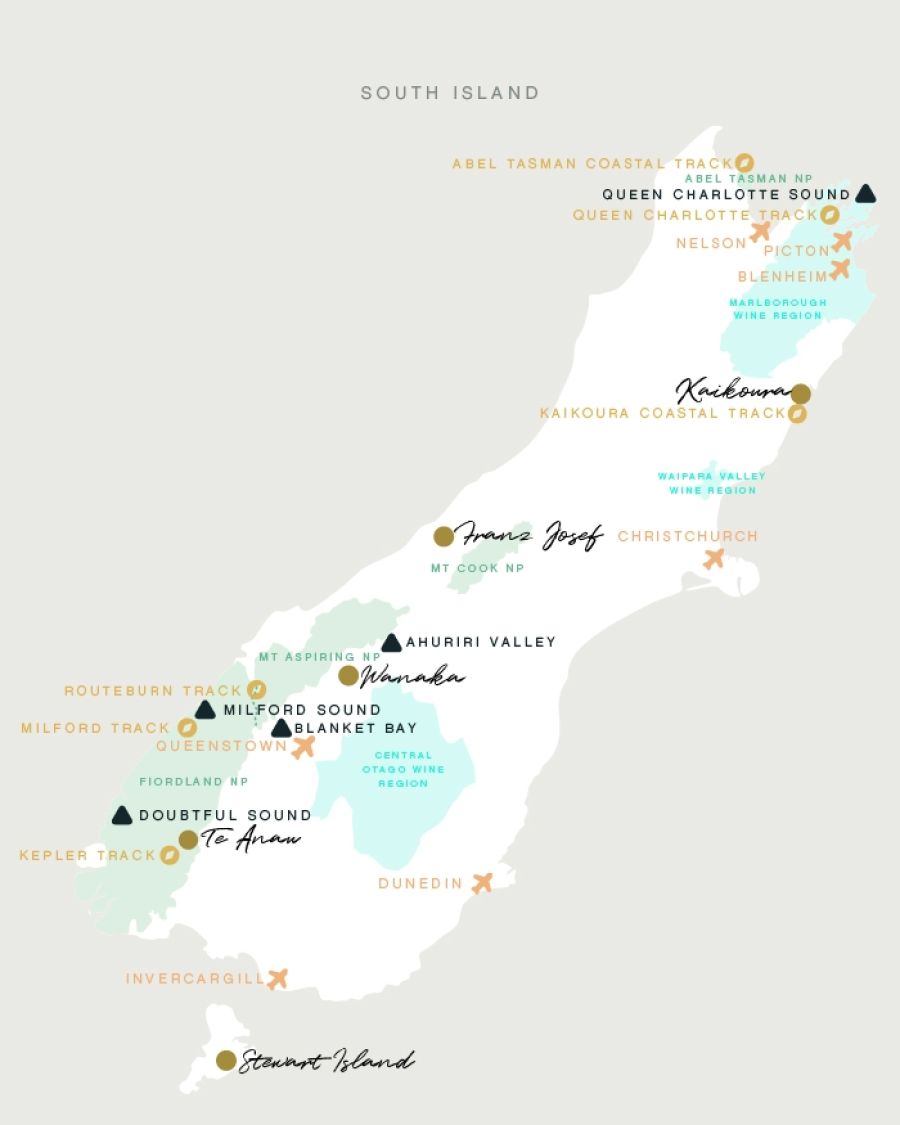 NZ South Island Map with Kaikoura
