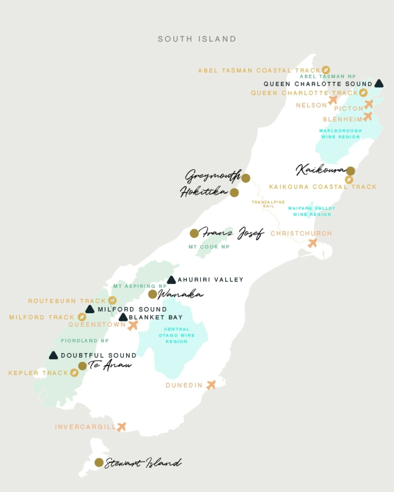 NZ South Island Map with Hokitika TA Rail