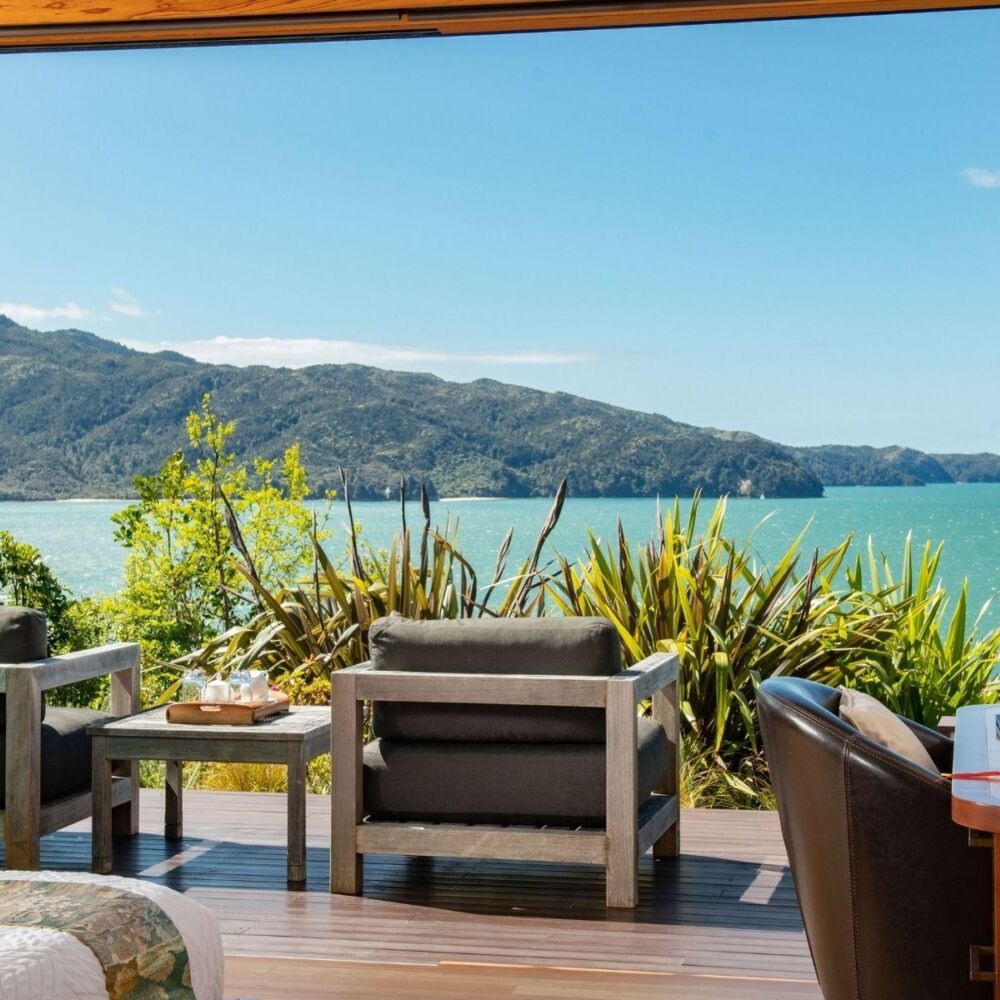 Balcony at Split Apple Retreat, Abel Tasman National Park