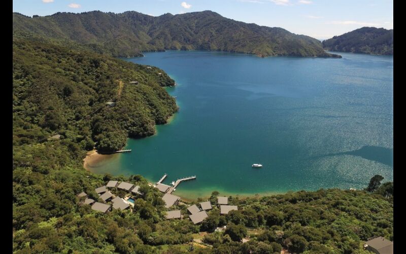 BAY OF MANY COVES LODGE QUEEN CHARLOTTE SOUND aerial